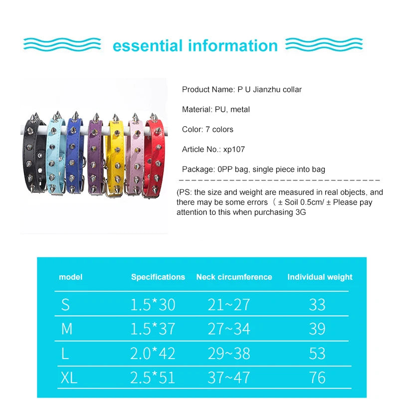 Leather Dog Cat Collar Spiked Studded Puppy Pet Necklace For Small Medium Large Dogs Cats Neck Strap Pet Collars Dog Accessories