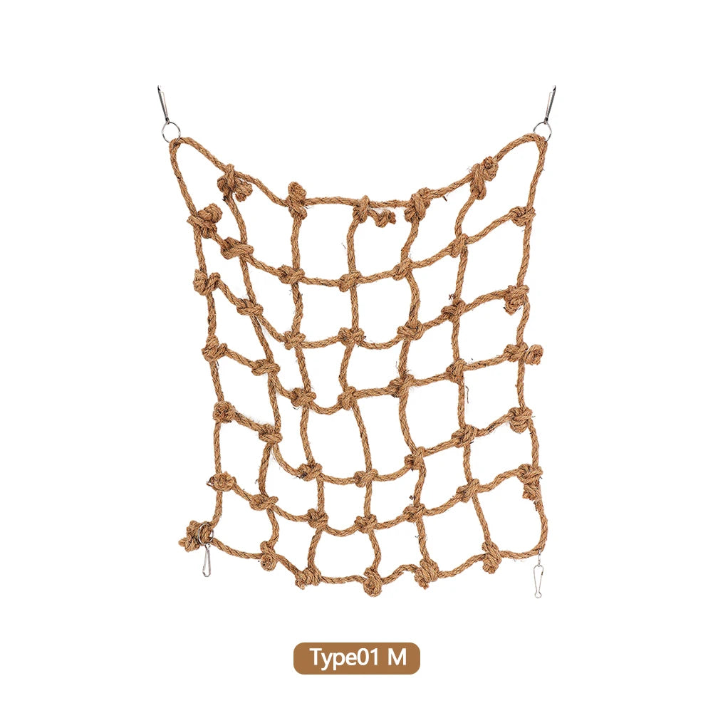 Bird Toys Bird Climbing Net Hemp Rope Parrot Hanging Rope Net Swing Play Rope Ladder Chew Toy Play Gym Toys