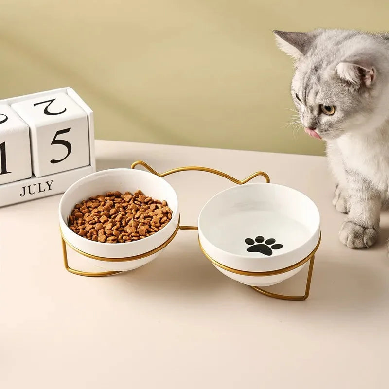 Ceramic Bowl Kitten Puppy Ceramic Bowl 500ML Pet Water Feeder Cat Food Feeding Dish Dispenser with Raised Stand Cat Accessories