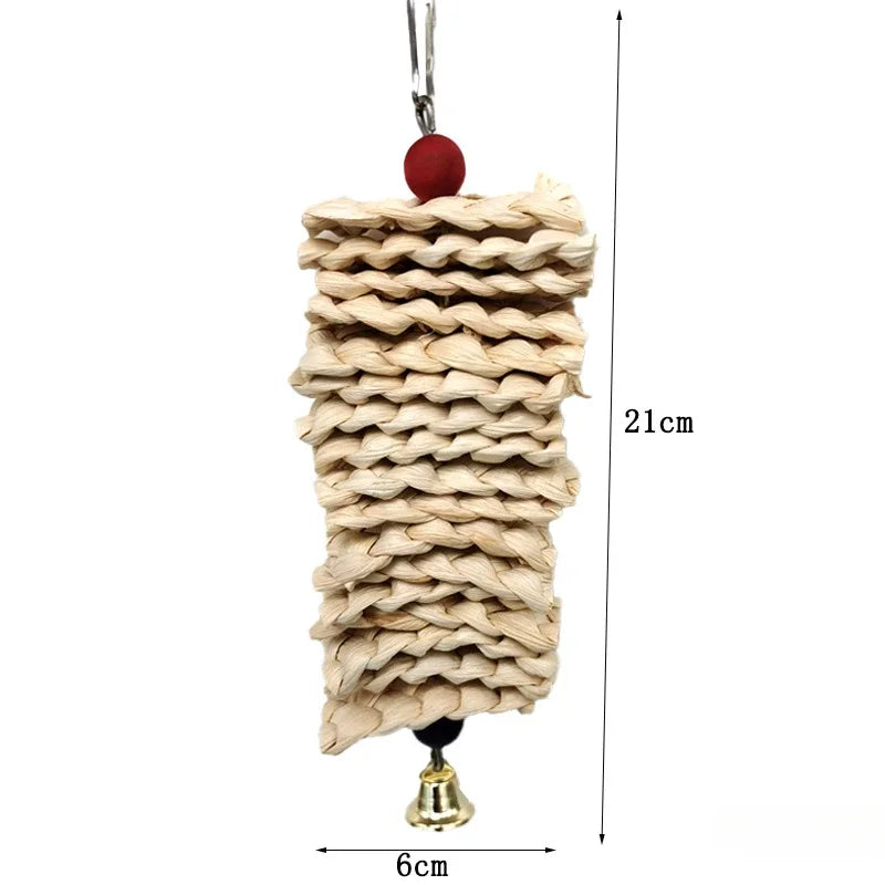 Bird Toys Chewing Toy Parrot Cage Bite Toys Corn Husks Color Wood Beads Entertainment Toys for Small and Medium Parrots Birds