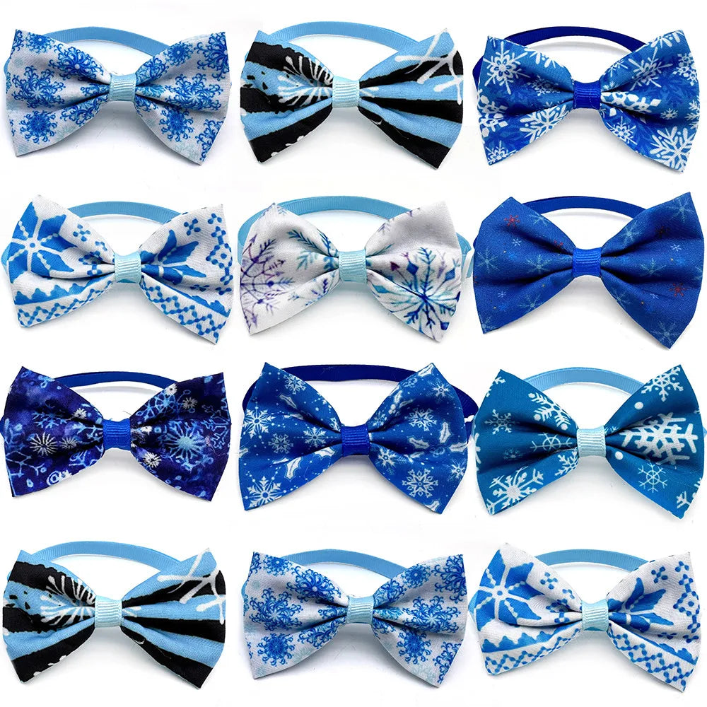 30/50pcs Winter Small Dog Bowties Snowflake Style Pet Dog Adjustable Dog Collars Pet Bowties Dog Accessories Grooming Products