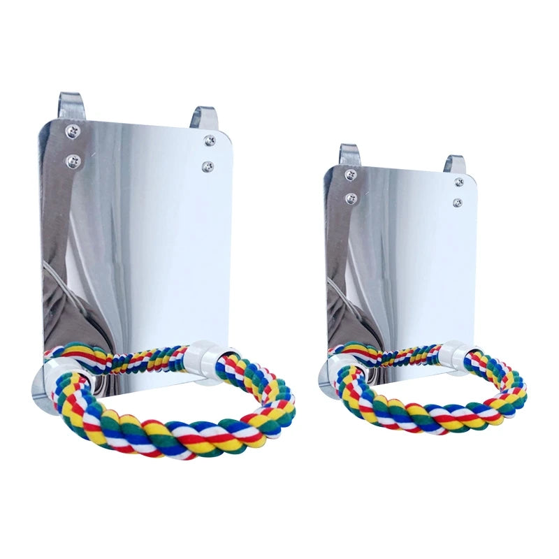 Acrylic Bird Mirror with Rope Perches Bird Toys Lovebirds Finch Canaries Swing Comfy Perch for Parakeet Cockatiel Conure