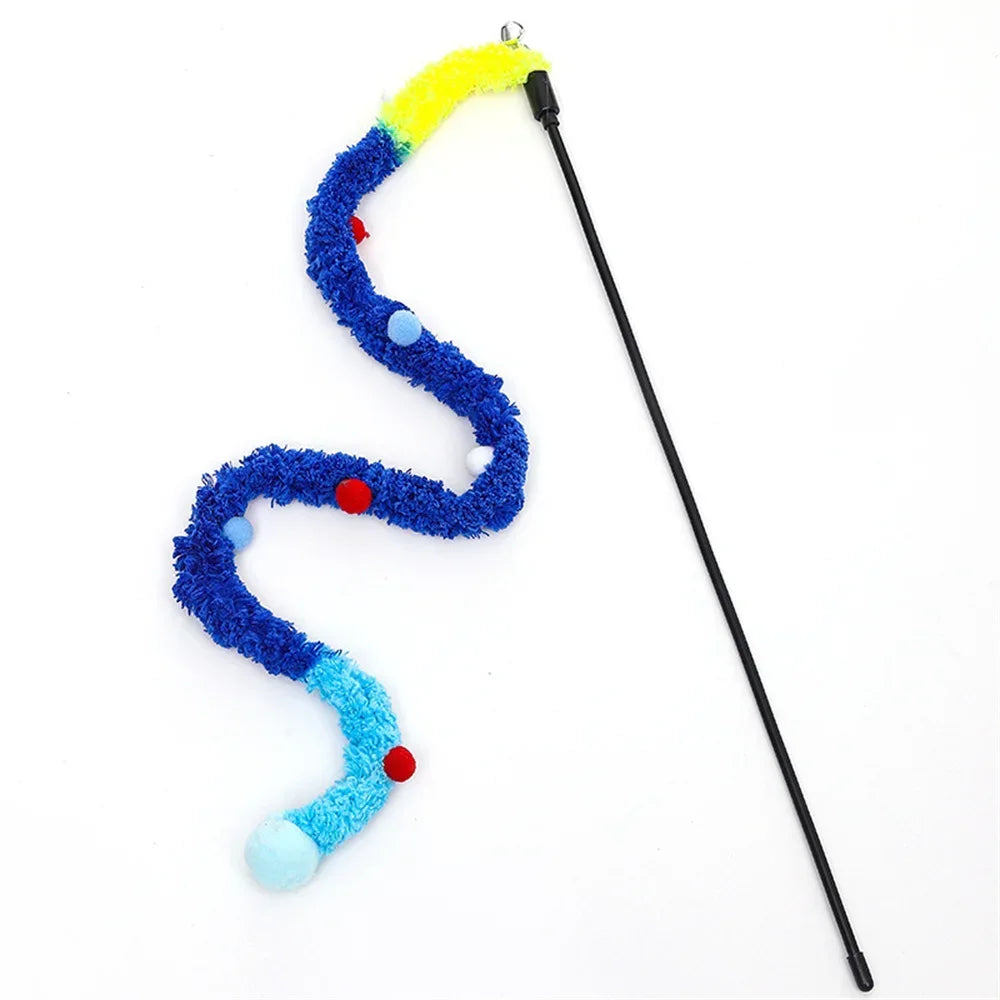 New Cat Toys Rainbow Stripes Funny Cat Stick with Bell Interactive Play Pet Supplies Interactive Cat Toy Caterpillar String