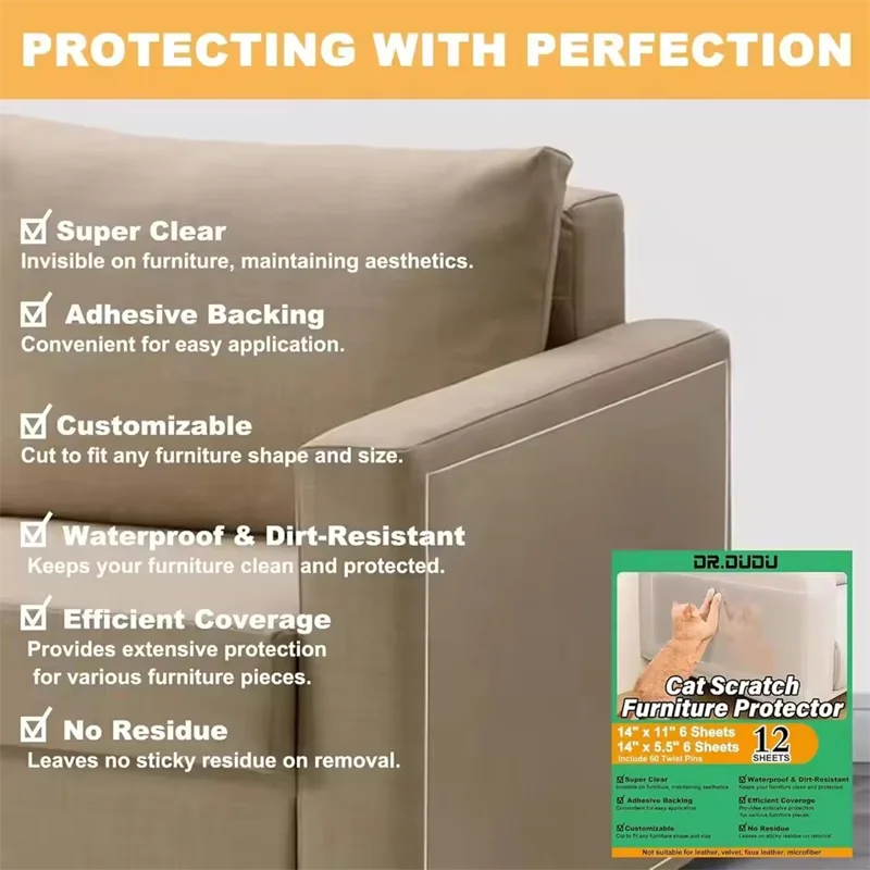 Anti Cat Scratch Furniture Protector Self-Adhesive Peelable Cat Training Protectors PVC Transparent Tape for Couch Sofa Sticker