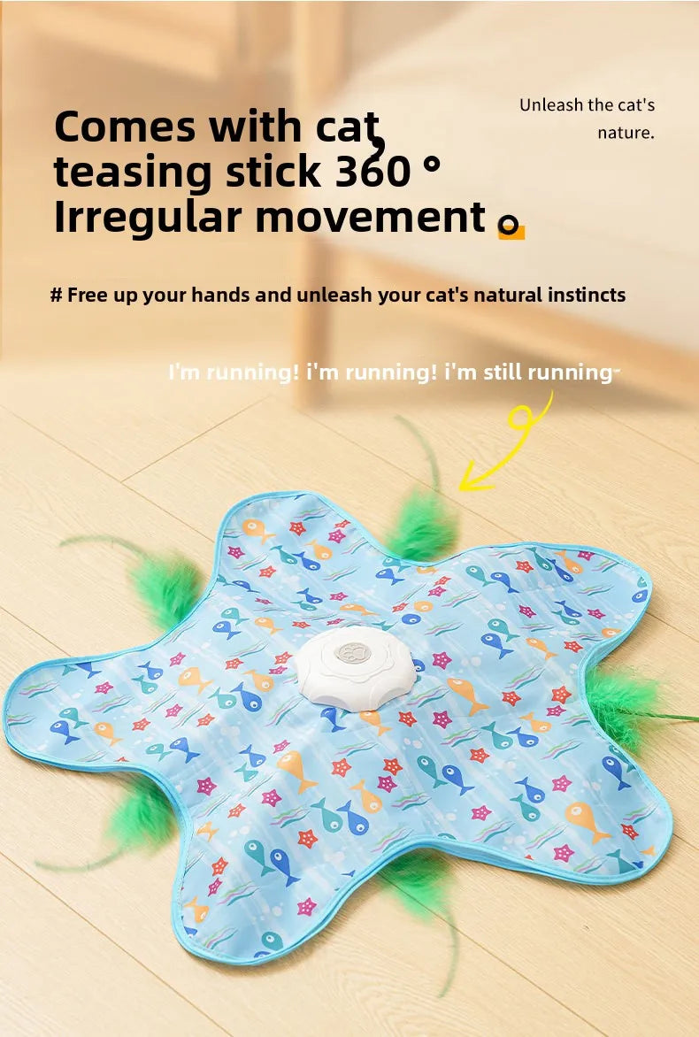 Cat Toys Interactive Hide and Seek Cat Toy with Mouse Squeaky Motion Activated Moving Concealed Feathers Kitten Teaser Toy
