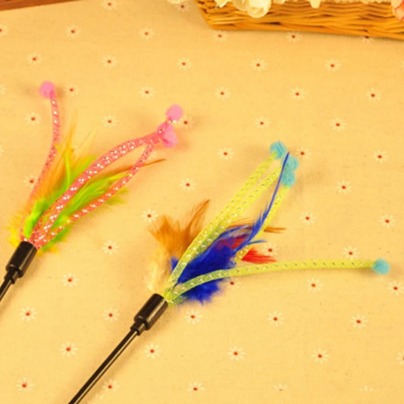 1/2pcs Funny Cat Stick Flower Bud Feather Sticks Cats Chaser Interactive Toys Fishing Rod Cat Toy Cat Accessories Pet Supplies