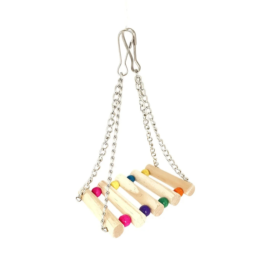 8 Pcs/set Pet Bird Swing Chew Bird Toys, Wood Hanging Bell, Birds Cage Accessiories, Parrot Toys Random Color