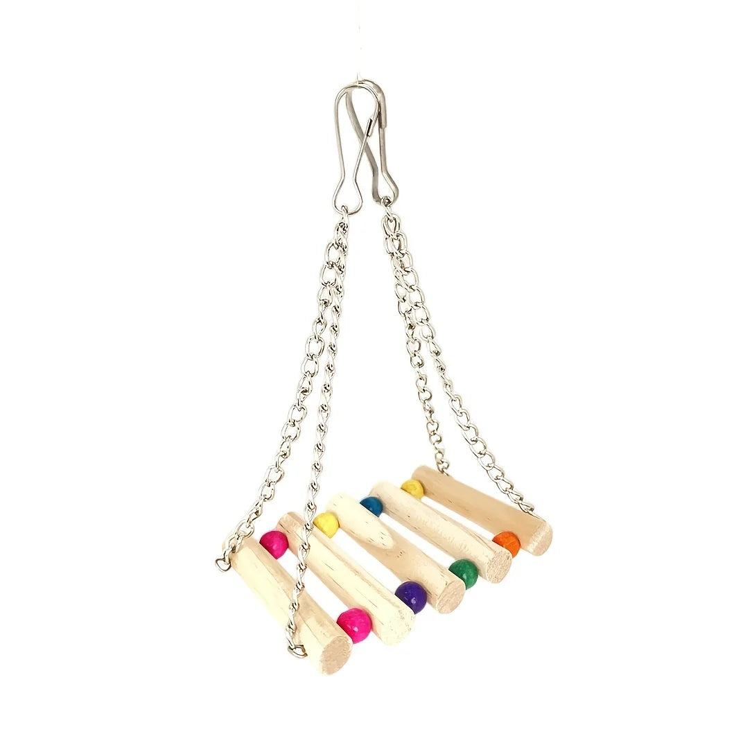 8 Pcs/set Pet Bird Swing Chew Bird Toys, Wood Hanging Bell, Birds Cage Accessiories, Parrot Toys Random Color