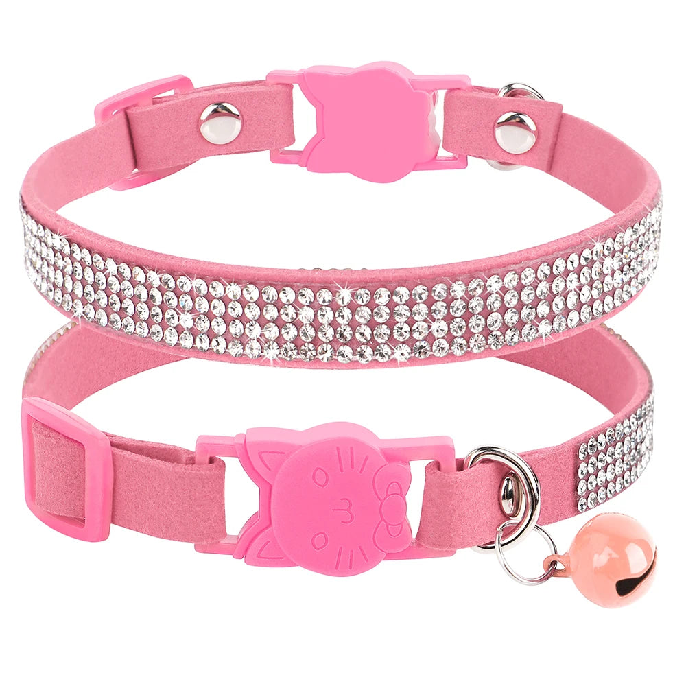 Bling Rhinestone Cat Collar Quick Release Small Dog Cats Collars Adjustable Puppy Kitten Bell Necklace Collars Cat Accessories