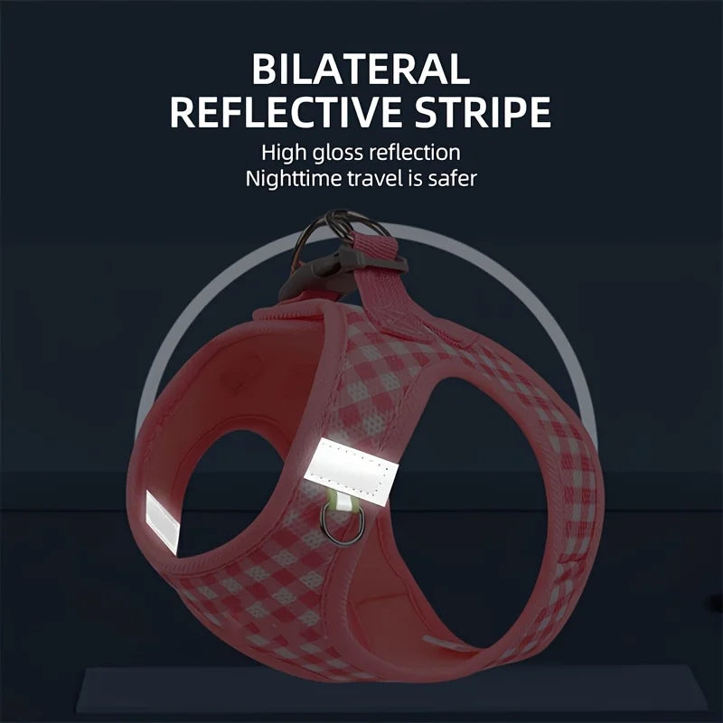 Pet Cat Suit, Plaid Pattern Breathable Fabric, Durable Metal Accessories with Reflective Strips, Hand Washable, Polyester Fiber, Suitable for Most Cats, Pet Supplies Cat Accessories, Collar, Leash