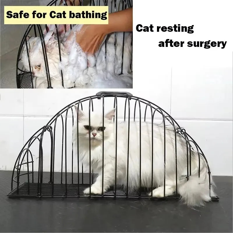 Cat Bath Cage Iron Anti-scratch Anti-bite Cage Fixed Dry Bath Double Door Cat Beauty Cage Anti-escaping Cat Accessories