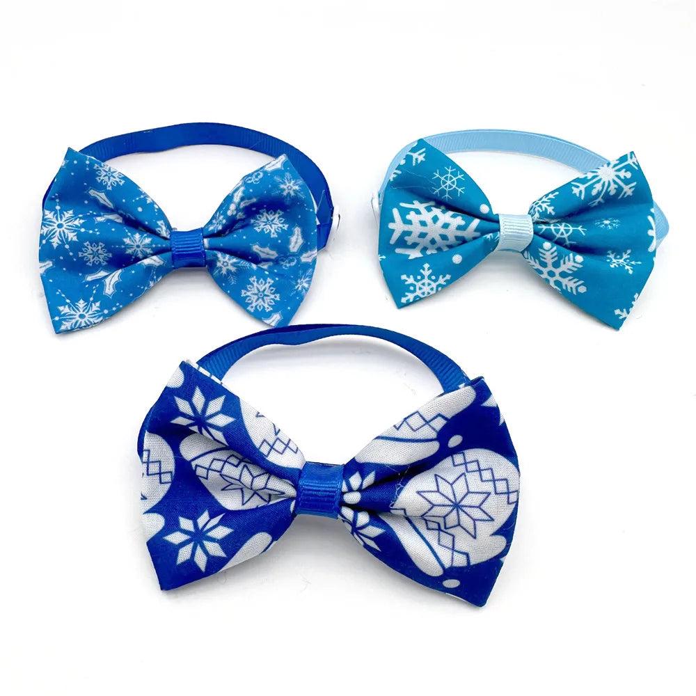 30/50pcs Winter Small Dog Bowties Snowflake Style Pet Dog Adjustable Dog Collars Pet Bowties Dog Accessories Grooming Products