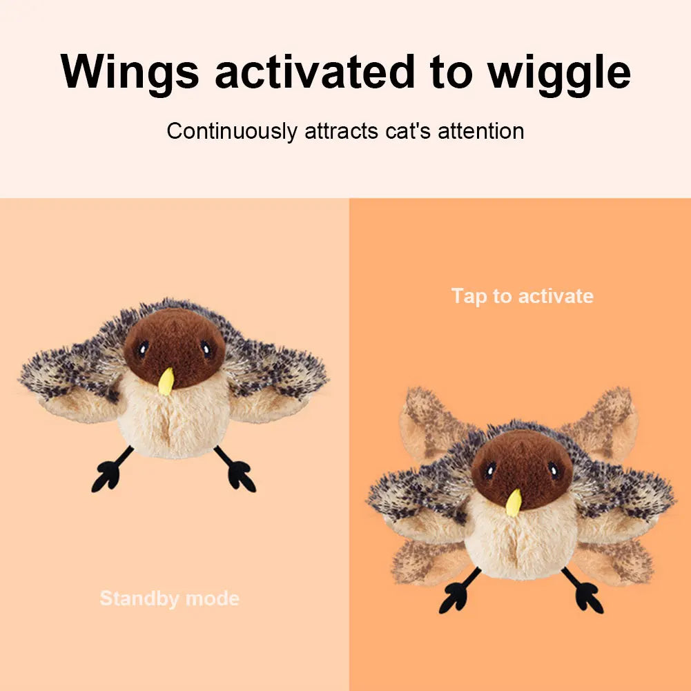 Interactive Cat Toys Flapping Bird Cat Toy Flying Wings Sparrow Catnip Toys Vivid Chirping Simulation Bird Interactive Cat Toy