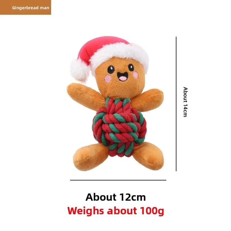 Christmas Plush Dog Toys with Cotton Rope & Squeakers  Chew Resistant Animal Dental Toys for Puppies Teething Chew Toys