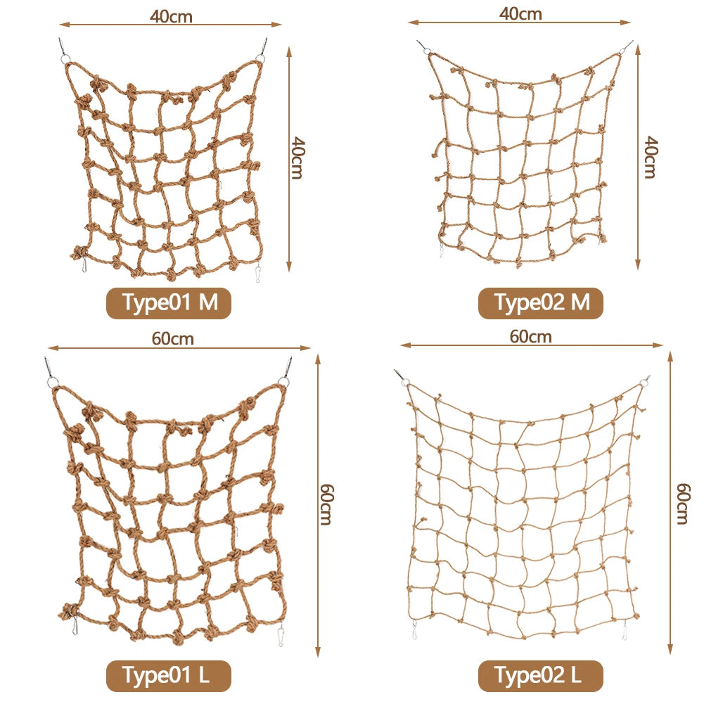 Bird Toys Bird Climbing Net Hemp Rope Parrot Hanging Rope Net Swing Play Rope Ladder Chew Toy Play Gym Toys