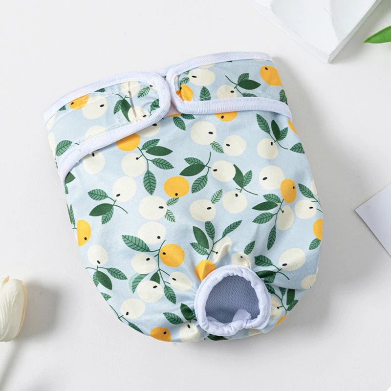 Washable Dog Diapers Female Cute Fruits Print Adjustable Puppy Shorts Dog Clothes Dog Physiological Pants Pet Dog Accessories
