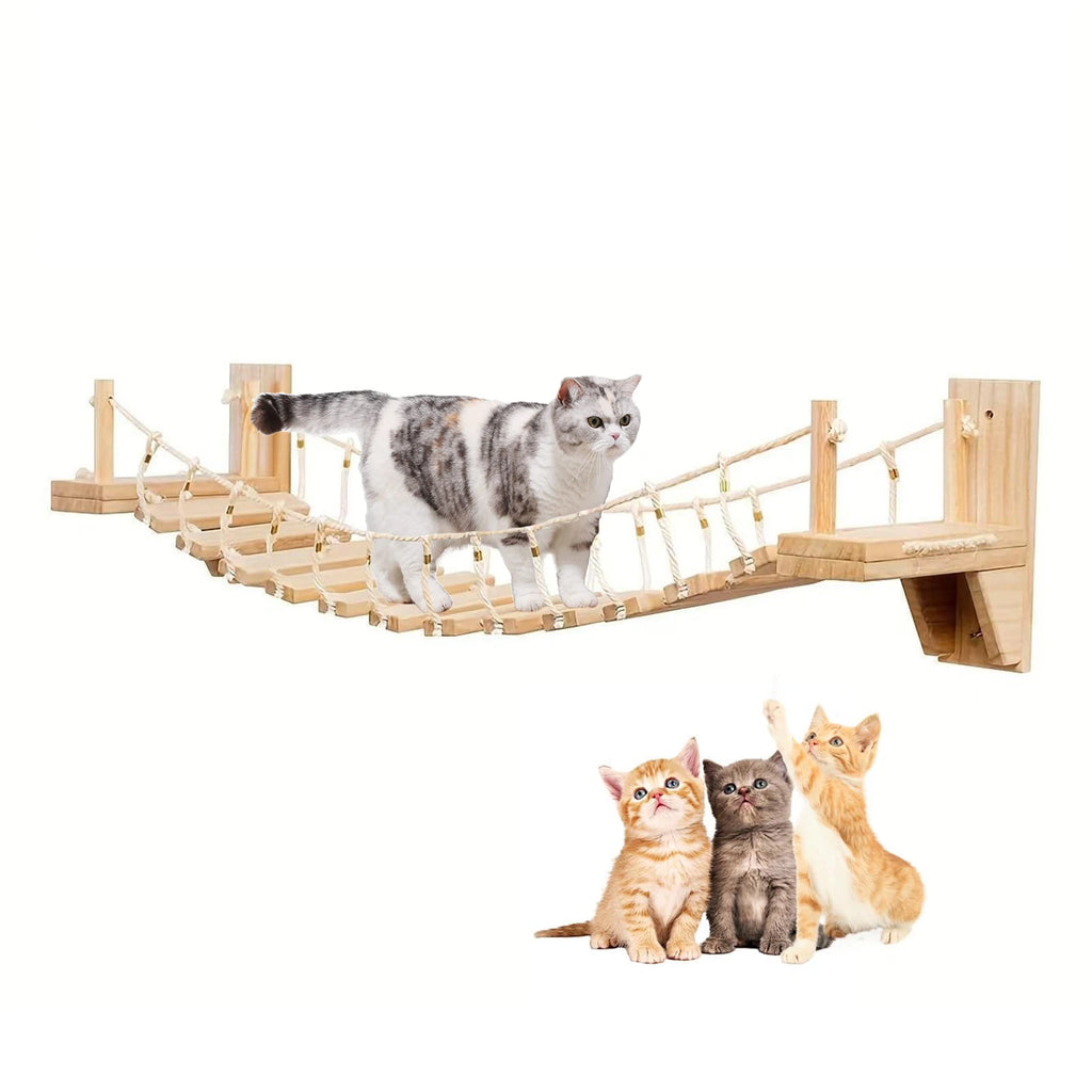 100cm Cat Roped Bridge Ladder Long for Indoor Cats Wall Mounted Climbing Steps Shelf Wooden Furniture for Cat Accessories