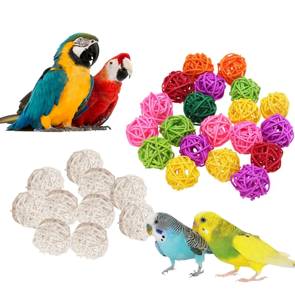 Interactive Rattan Balls Parrot Toys Parrot Chewing Bite Toy Brass Bird Training Whistle for Parakeet Budgie Bird Supplies