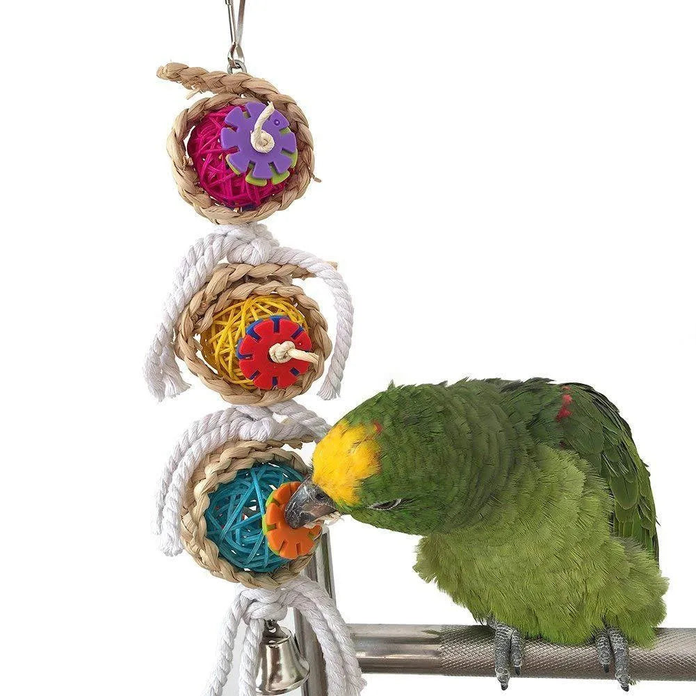 Bird Toys, Parrot Toys with Bells, Parrots Cage Chewing Toy Multicolored Bite Toys for Macaw Cockatoo Pet Birds Accessories