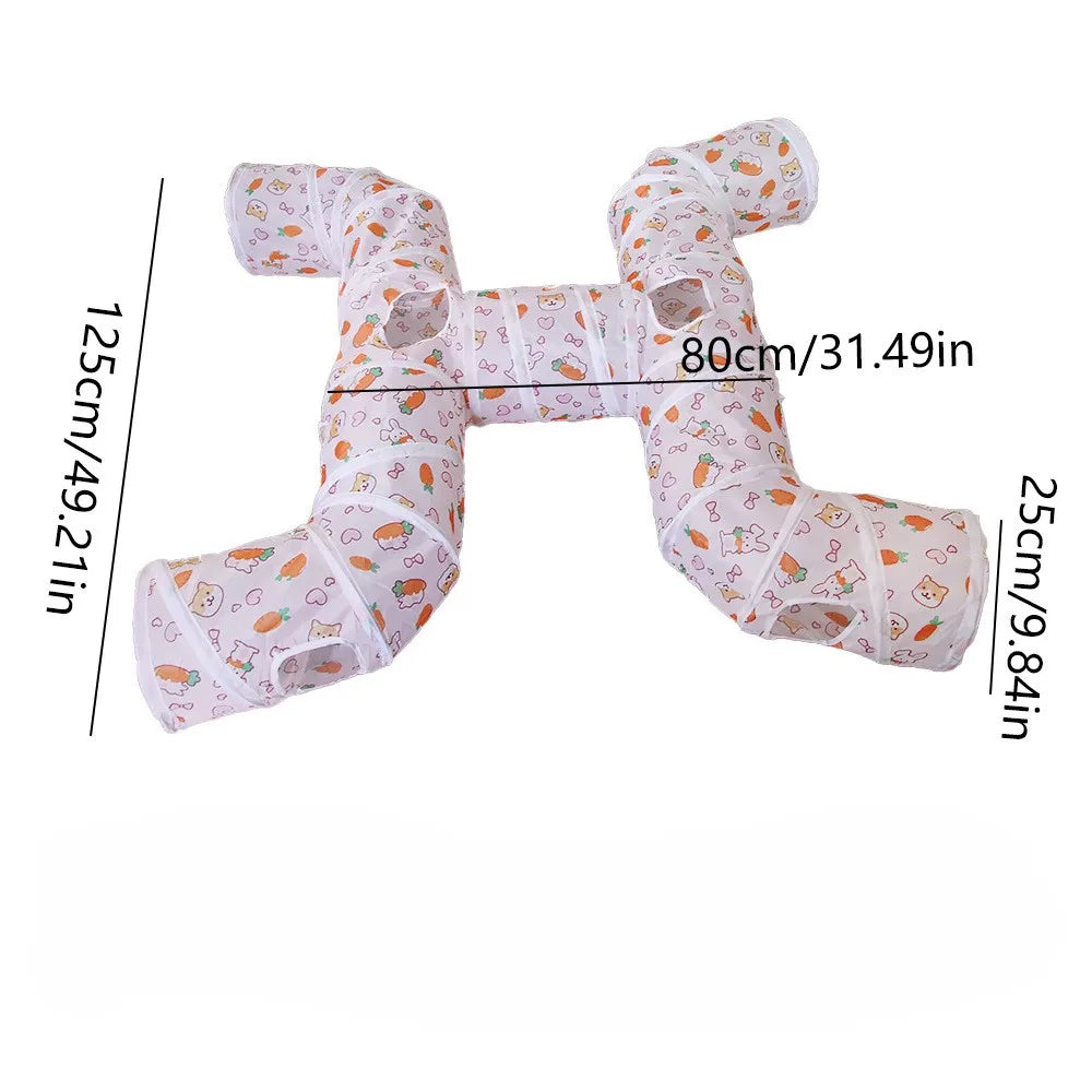 Pet Tunnel Multi Cat Interactive Rainbow Channel Large Multi Exit Foldable Cat Toy Drilling Cat Channel Durable Scratch and Bite