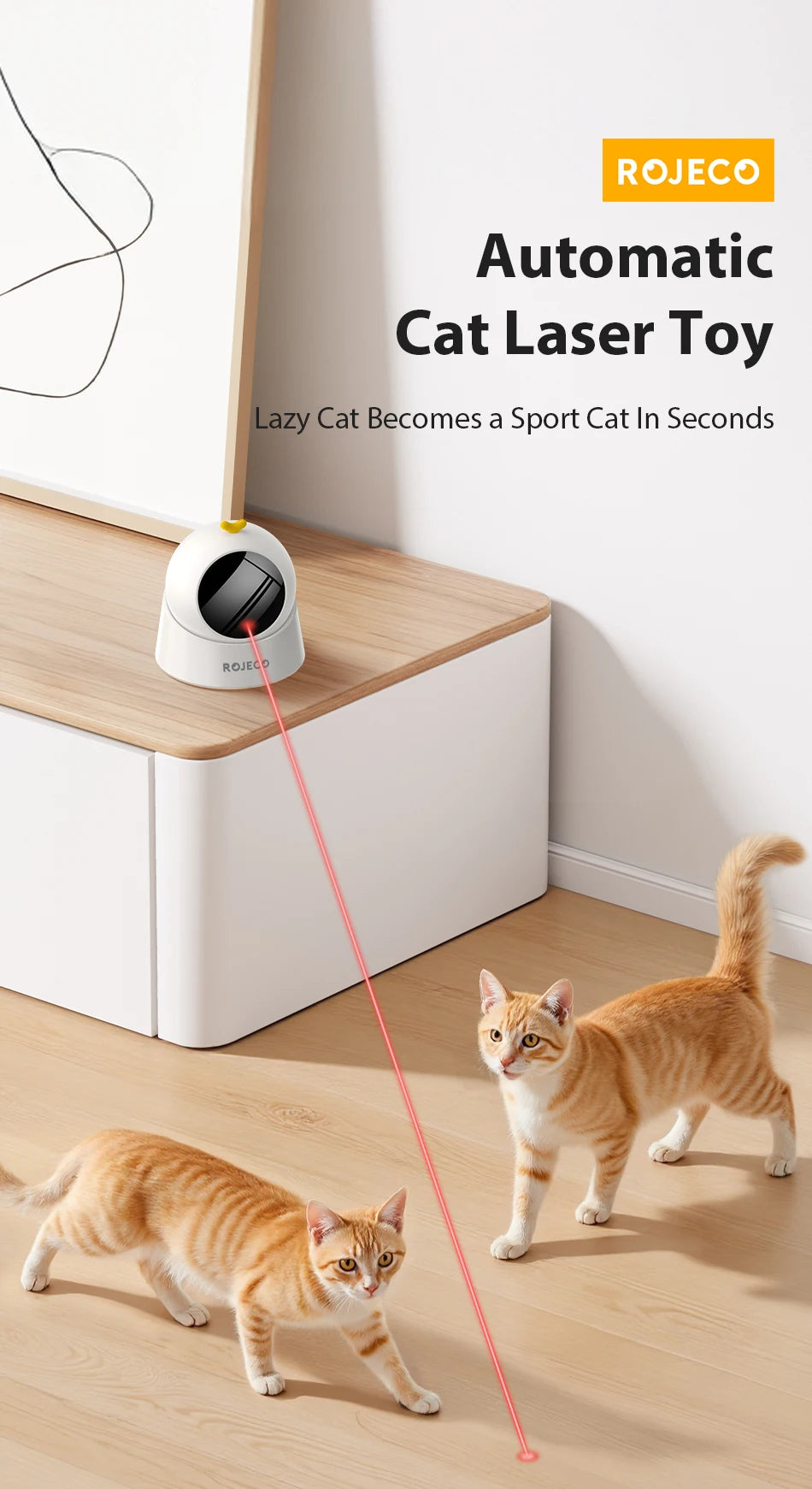 ROJECO Automatic Cat Toy Interactive Adjustable Mode Electric Cat Laser Toy For Kitty Dog Indoor Smart Teasing Laser Cat Toys