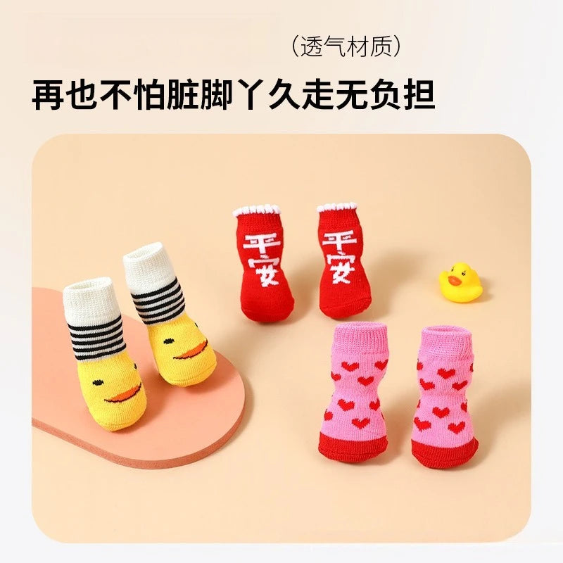 Cute Puppy Dog Knit Socks Autumn Winter Pet Socks Anti-Slip Knitted Small Dogs Shoes Warm Paw Protector Dog Accessories