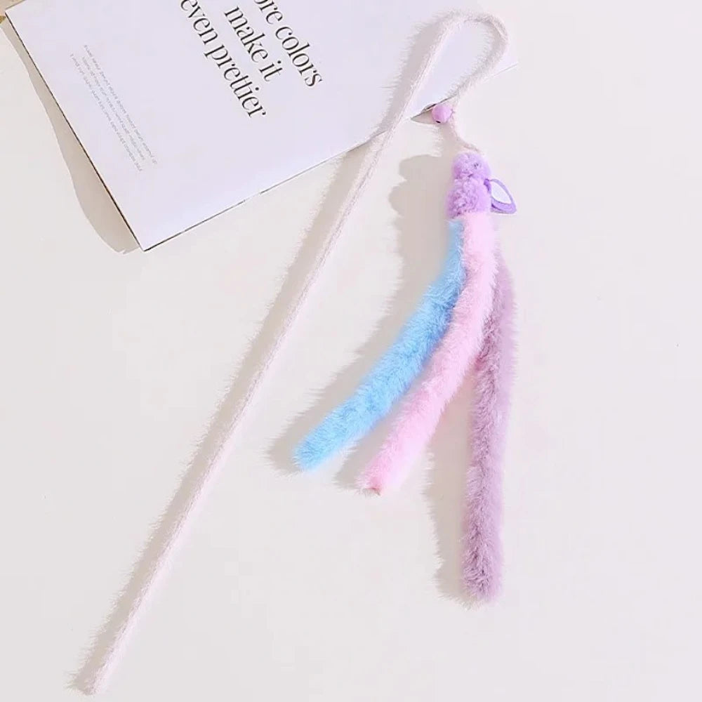 2pcs Cat Toys Plush Tassel Cats Teaser Stick Wool Rabbit Cat Toys Interactive Sticks Cats Toy with Bell Kitten Toy Pet Supplies