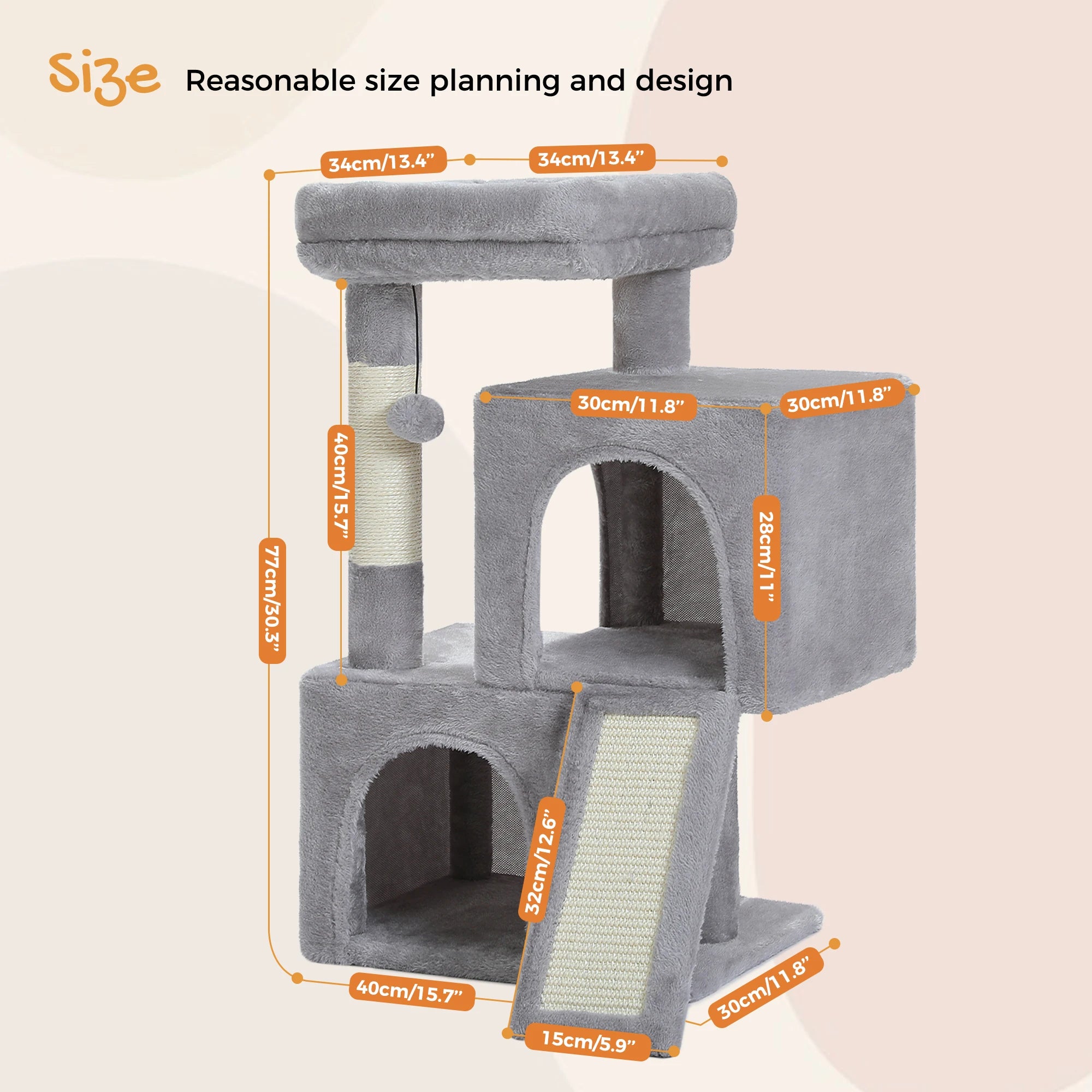 Cat Tree with Natural Sisal Scratching Post,Comfortable Condo,Spacious Top Perch,Cat Accessories,Toy,Cat Tower for Indoor Cats