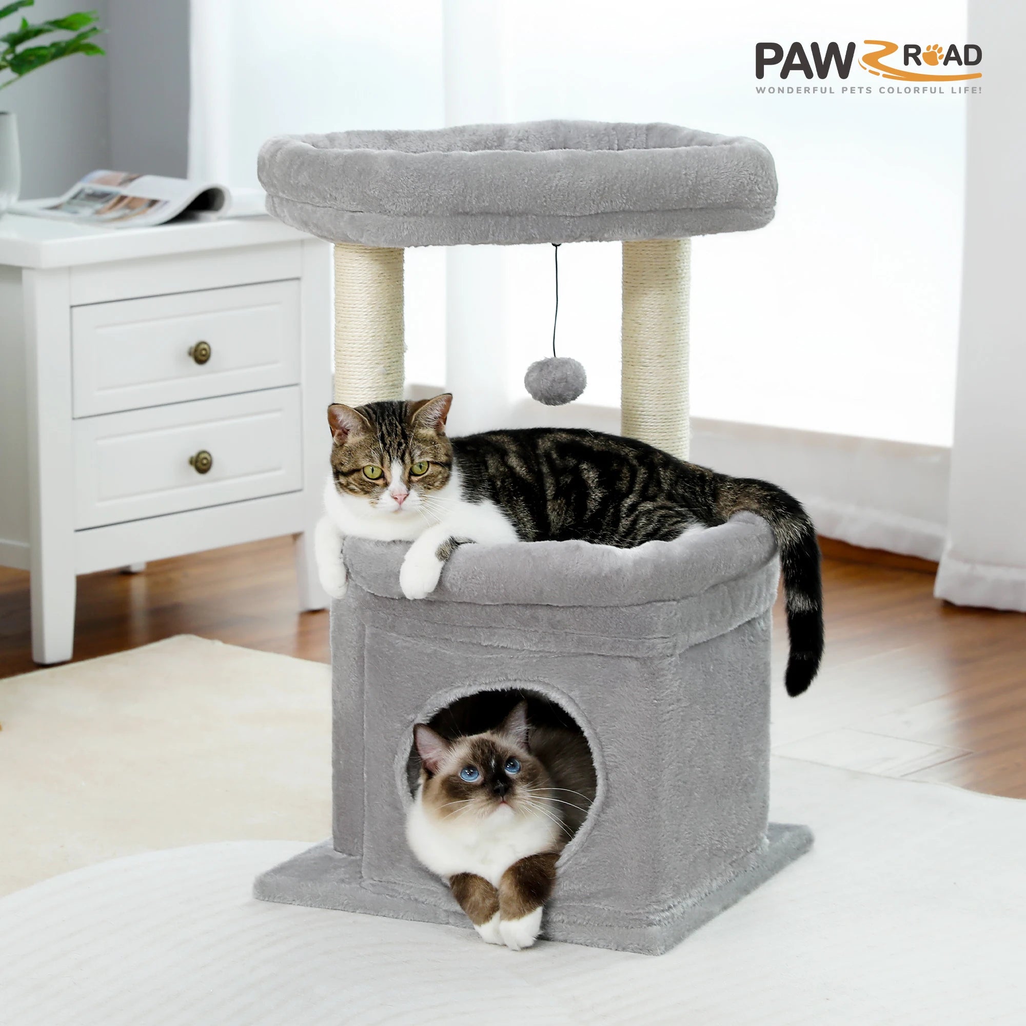 Cat Tree with Natural Sisal Scratching Post,Comfortable Condo,Spacious Top Perch,Cat Accessories,Toy,Cat Tower for Indoor Cats