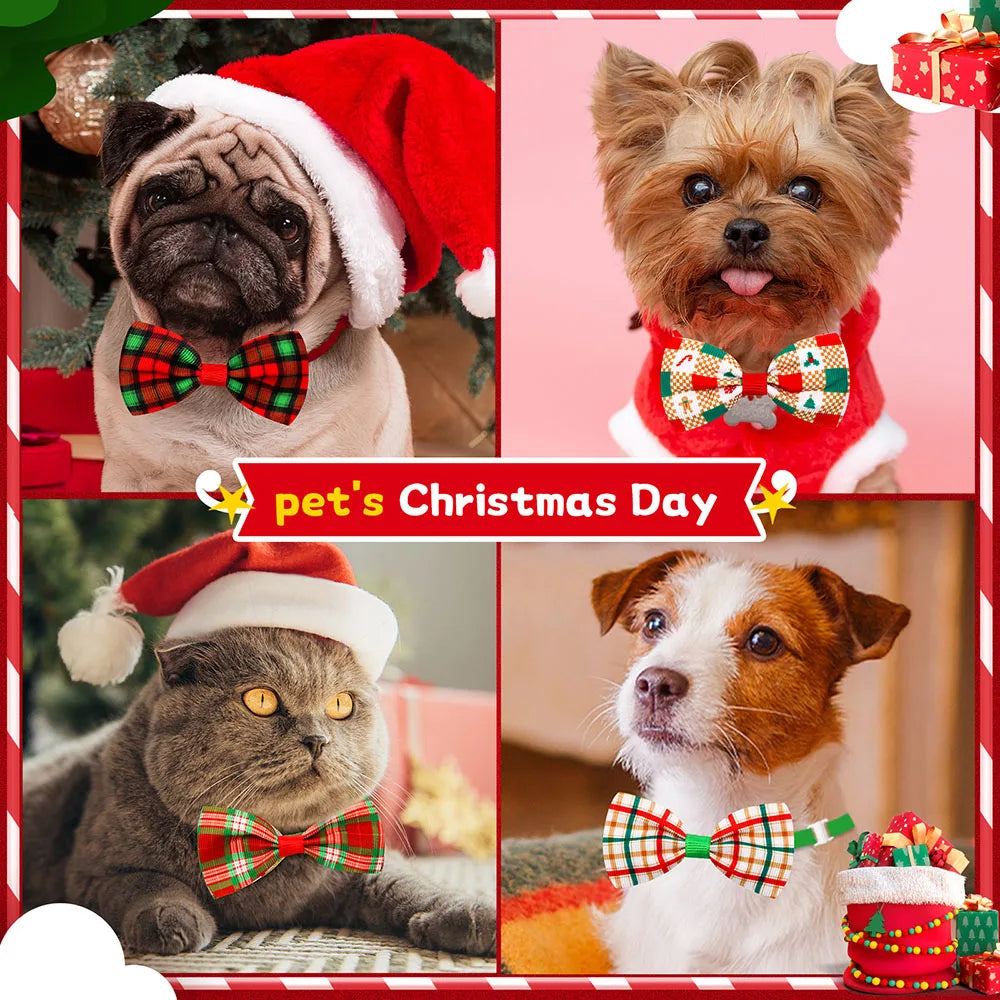 10/30PCS Plaid Pet Cat Dog Bowtie Christmas Puppy Bowties for Adjustable Pet Dog Necktie Collar Dog Accessories for Small Dogs