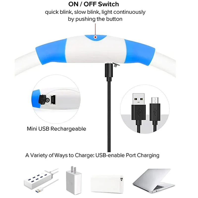 LED Pet Dog Luminous Collar With USB Rechargeable Dog Necklace Collar Teddy Anti Lost Collar Dog Cat Accessories Supplies