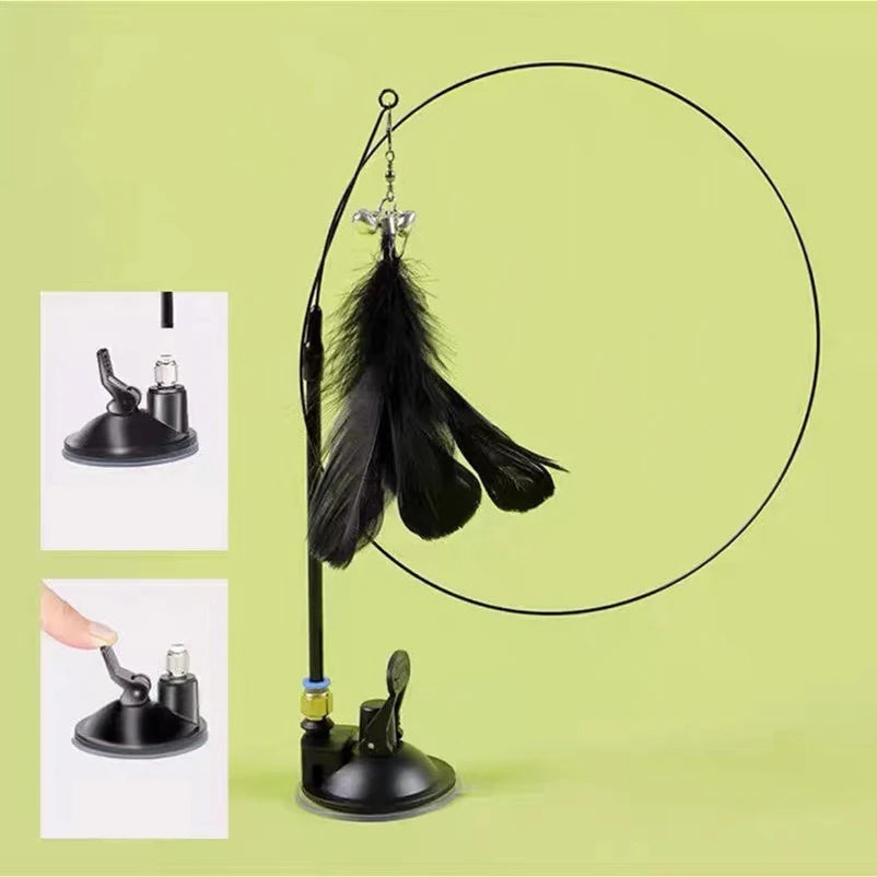 Cat Toy Feather Stick Interactive Toy Super Suction Kitten Toy Cup Removable 2 Feather Replacement Cat Accessories