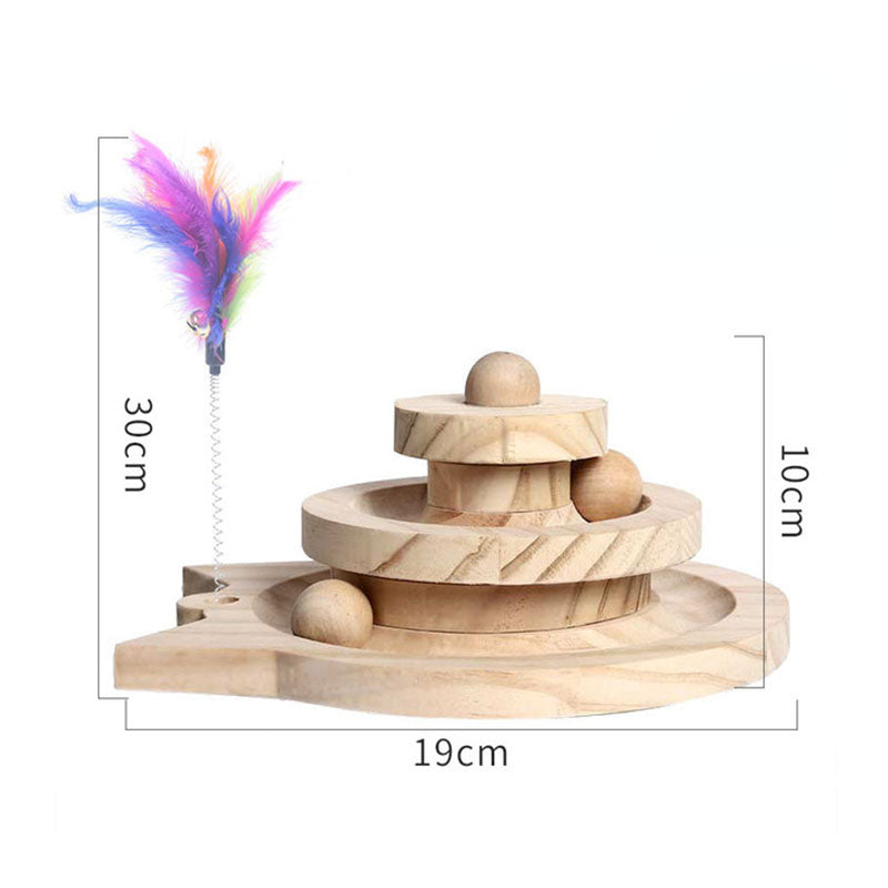 Wooden 2/3 Levels Pet cat Toy Tower Tracks Disc cat Intelligence Amusement Triple Play Disc Cat toys ball Training Toys