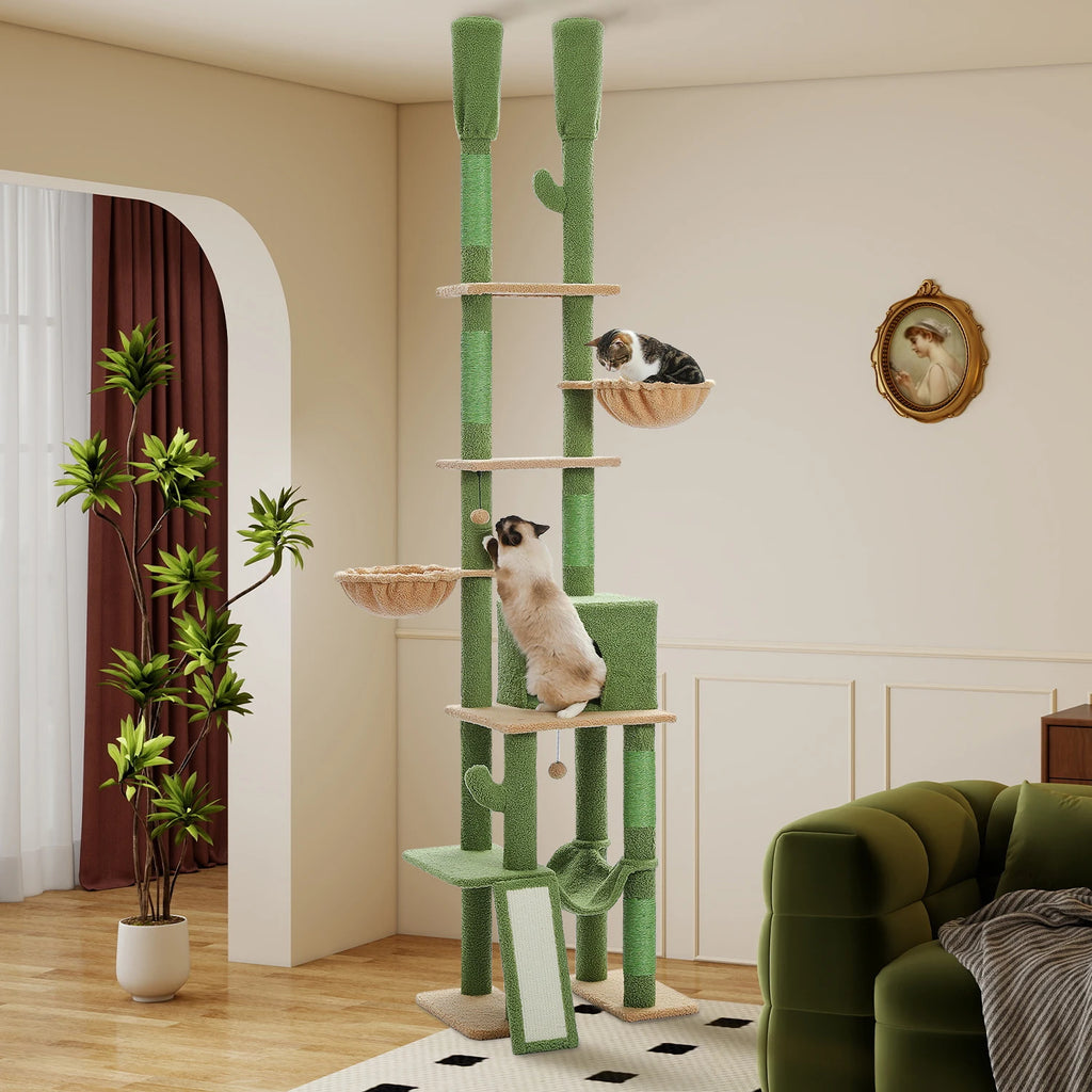 Cactus Cat Tree Floor to Ceiling Cat Tower with Sisal Scratching Post,Comfortable Hammock for Multi-Cat Homes,Cat Accessories