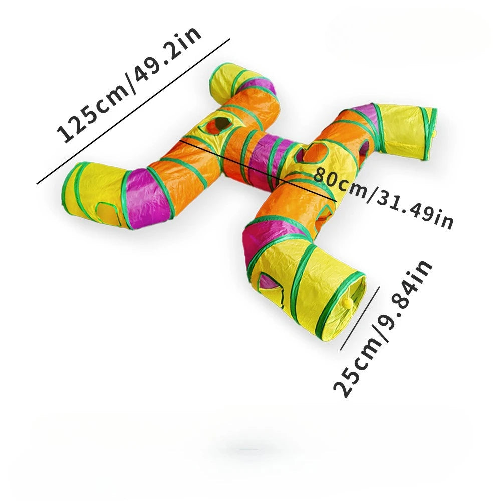Pet Tunnel Multi Cat Interactive Rainbow Channel Large Multi Exit Foldable Cat Toy Drilling Cat Channel Durable Scratch and Bite