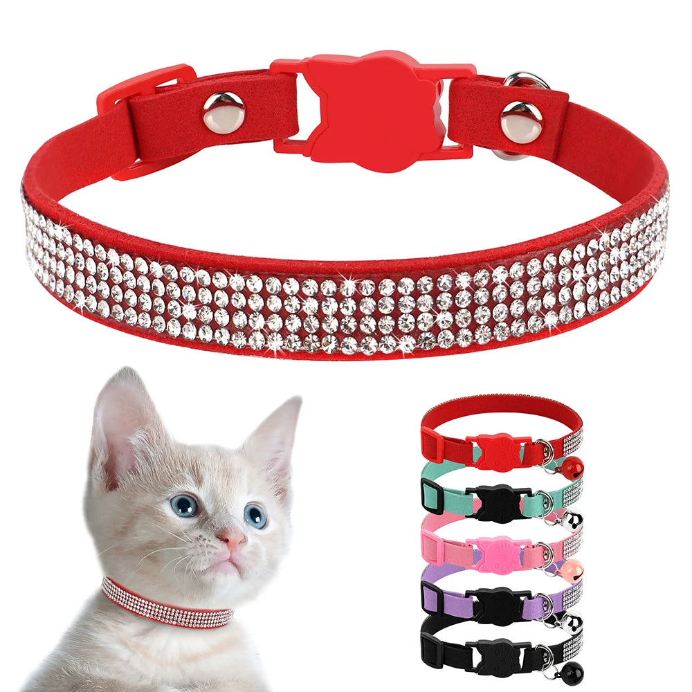 Bling Rhinestone Cat Collar Quick Release Small Dog Cats Collars Adjustable Puppy Kitten Bell Necklace Collars Cat Accessories
