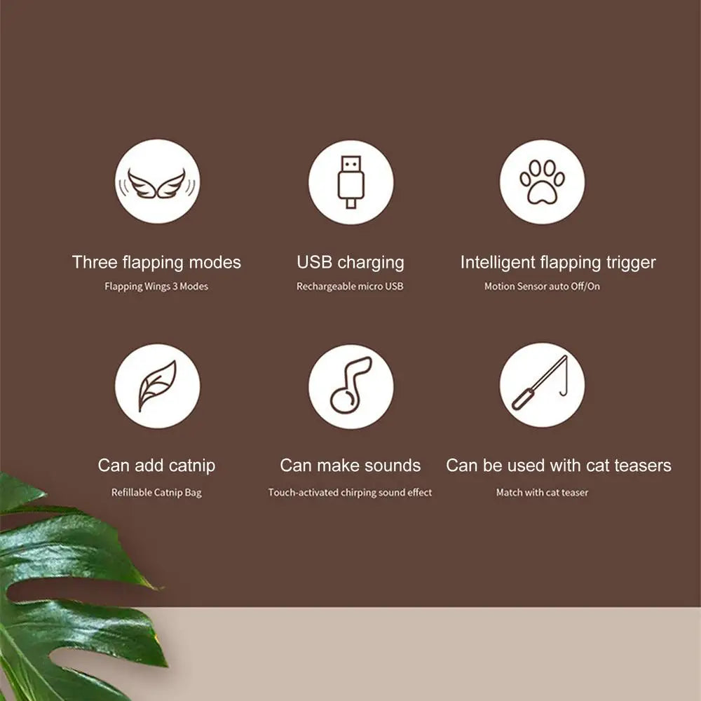 Chirping Bird Cat Toy Simulated Bird Interaction Toy Sparrow USB Rechargeable Flying Bird Cat Toys for Indoor Cats