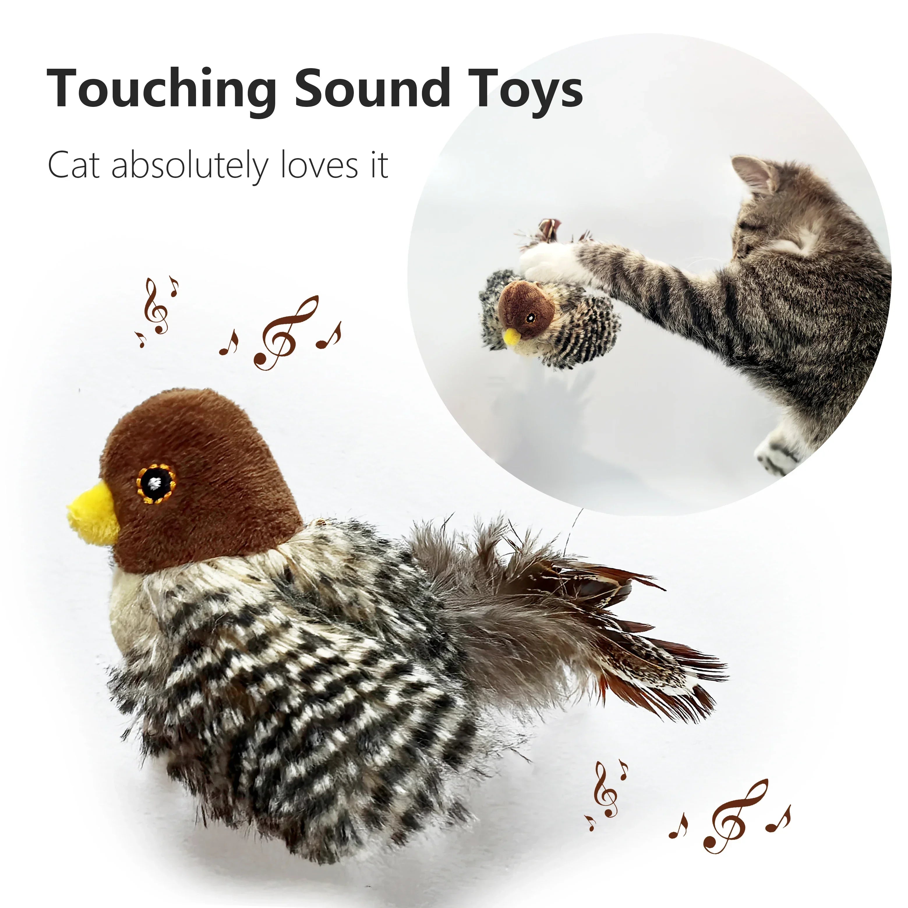 Washable Interactive Cat Toys Plush Flying Bird Squeak Cat Toy Sparrow Catnip Toys Vivid Chirping Simulation Bird Interactive