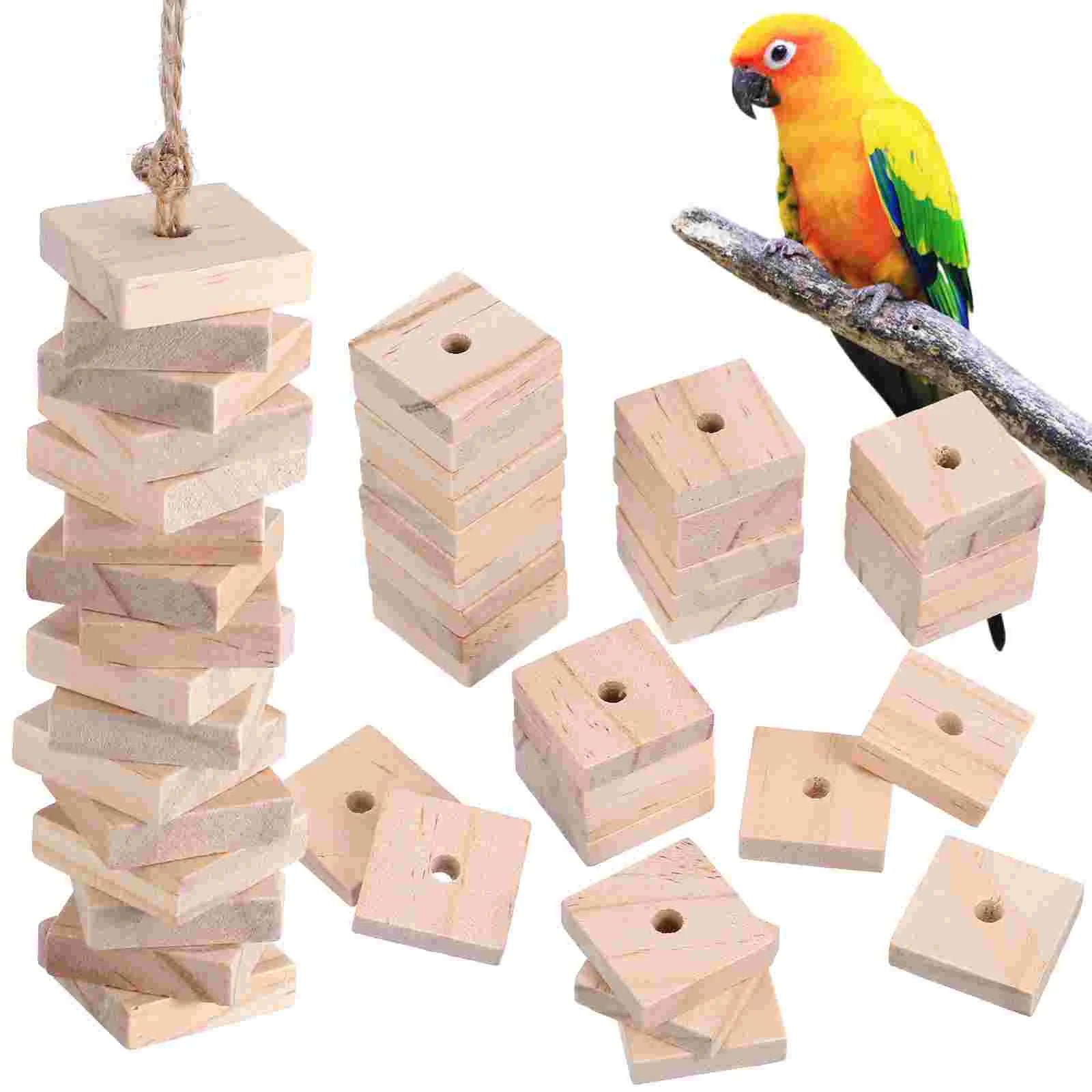 100 Pcs Parrot Wood Chips Blocks DIY Bird Chew Toy Parts & Pet Supplies Durable Chewing Blocks for Parrots  Boredom Relief