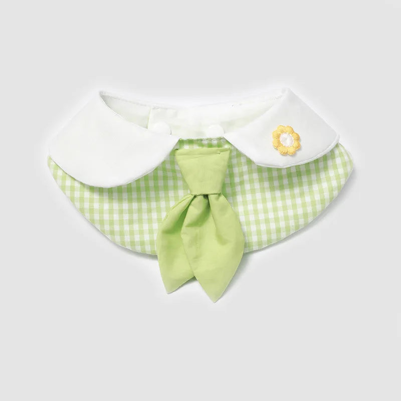 Pet Soft Plaid Tie Scarf Fake Collar Lace Drool Scarf Checkered Dog Accessory Cat Bib Scarfs Cat Accessories Puppy Accessories