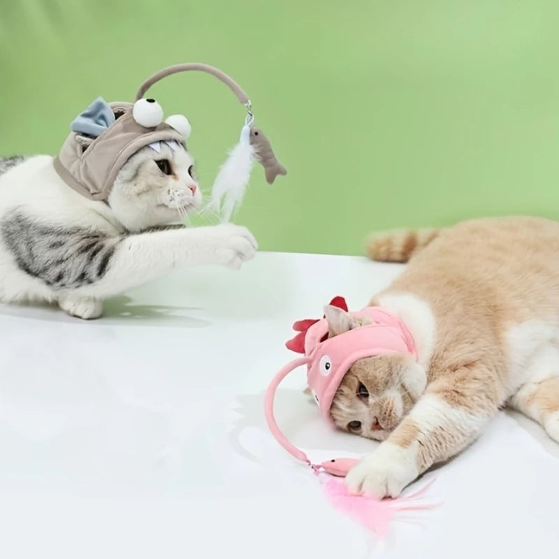 Cat Toys Interactive Teaser Stick Headwear for Cats Kittens Cute Cat Hat with Toys