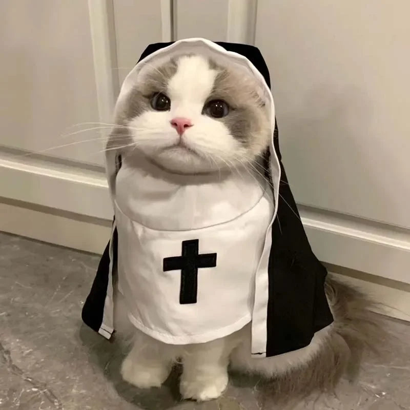 Nun Cat Costume Pet Clothes Small Dog Apparel Breathable Funny Party Festival Photo Props Dog Accessories