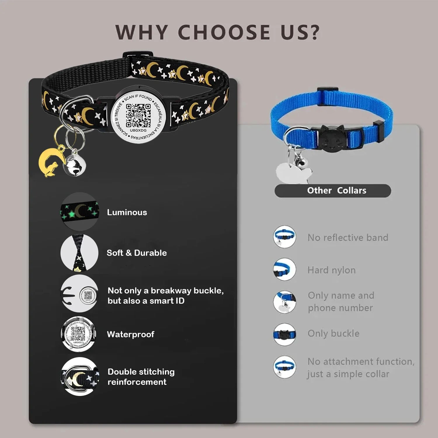 QR Code Pet Tag Cat Collar Breakaway with QR ID Tag, Puppy Cat Accessories Glow Kitten Collars, Cat Tag, Safety Quick Release