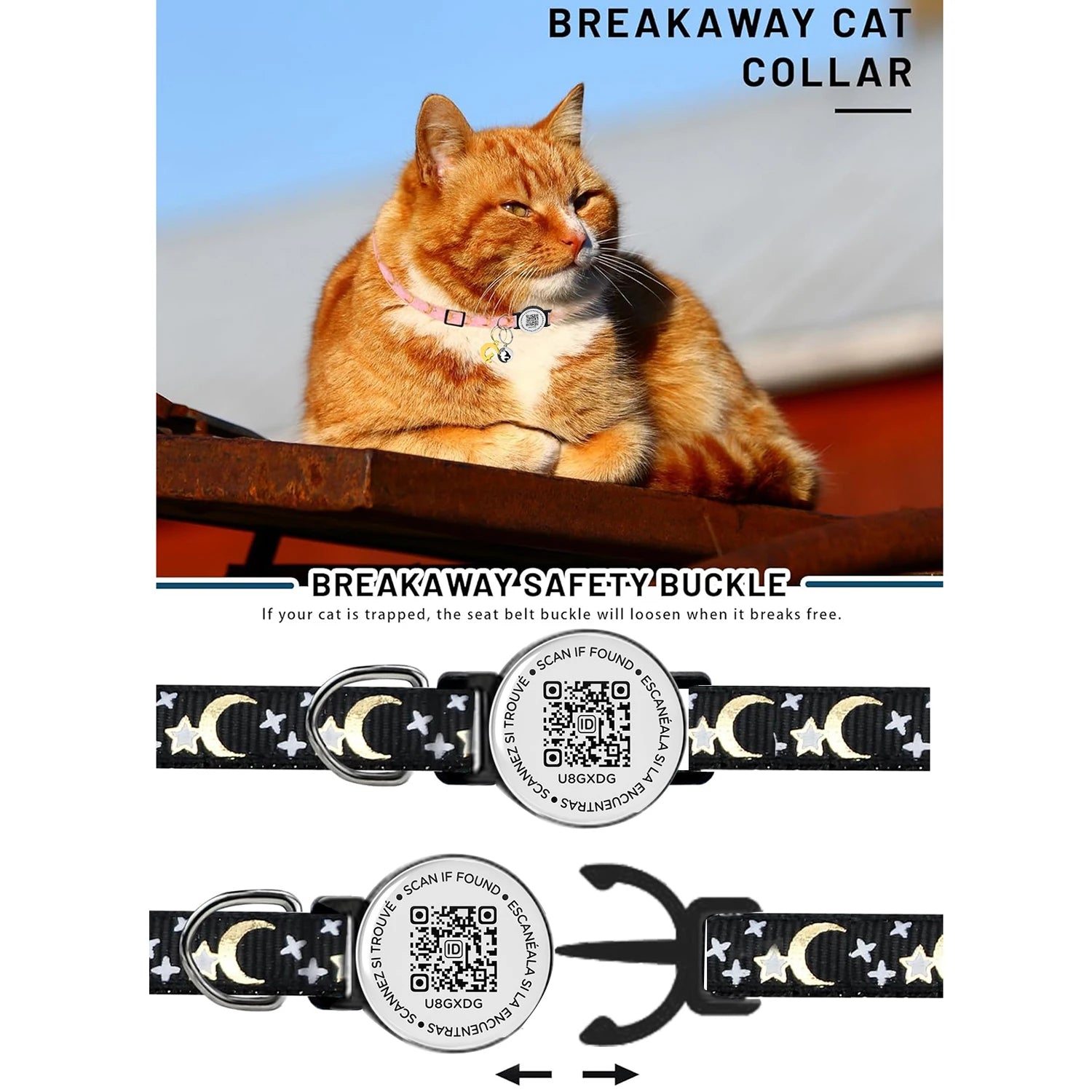 QR Code Pet Tag Cat Collar Breakaway with QR ID Tag, Puppy Cat Accessories Glow Kitten Collars, Cat Tag, Safety Quick Release