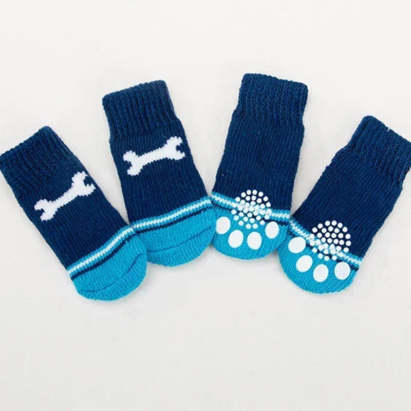 4pcs/Set Cute Puppy Dog Knit Socks Autumn Winter Pet Socks Anti-Slip Knitted Small Dogs Shoes Warm Paw Protector Dog Accessories