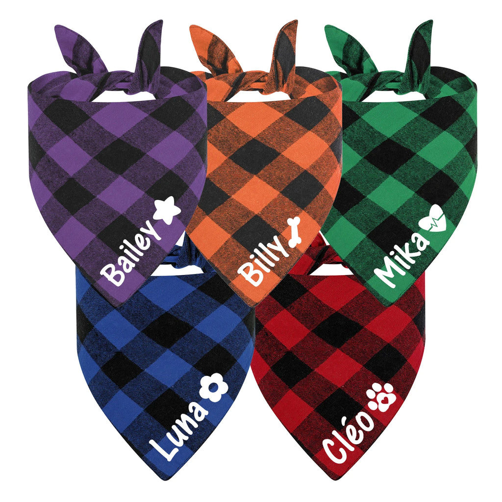 Custom Personalized Dog Bandanas Large Pet Scarf Pet Cotton Plaid Washable Collar Cat Dog Scarf Large Dog Accessories Kerchief