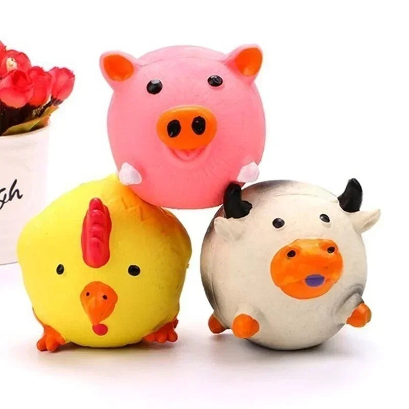 1/3 PCS Farm Animal Squeaky Chew Toys – Latex Pig/Chicken/Cow Shapes with Dental Ridges Dog Toys for Small Dogs