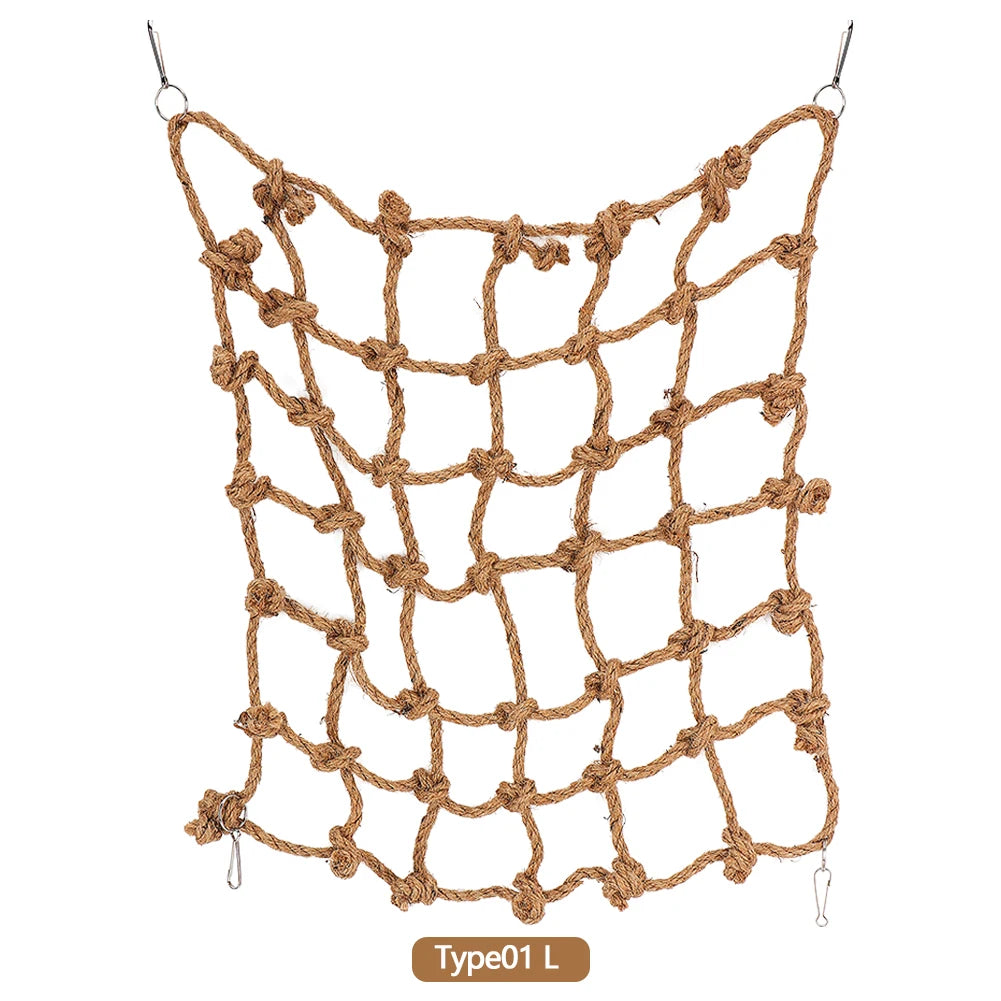 Bird Toys Bird Climbing Net Hemp Rope Parrot Hanging Rope Net Swing Play Rope Ladder Chew Toy Play Gym Toys