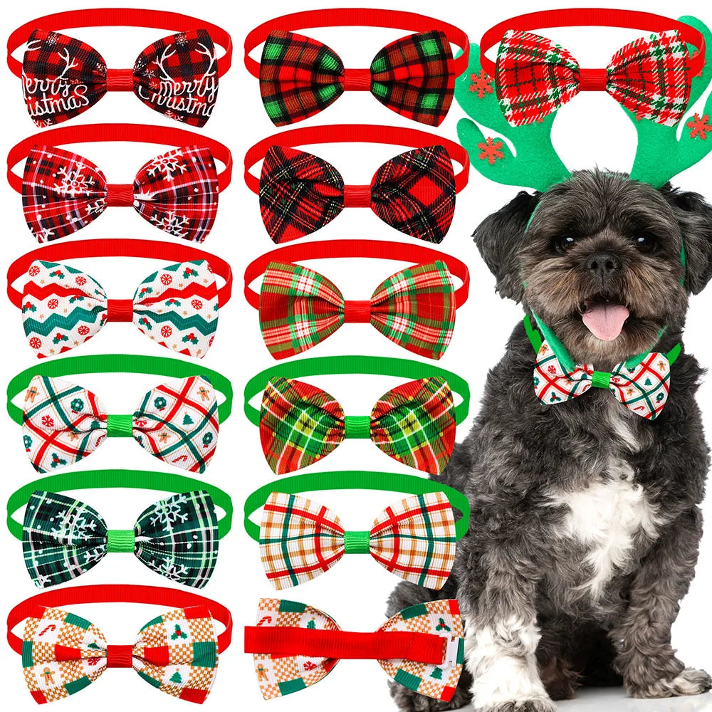 10/30PCS Plaid Pet Cat Dog Bowtie Christmas Puppy Bowties for Adjustable Pet Dog Necktie Collar Dog Accessories for Small Dogs