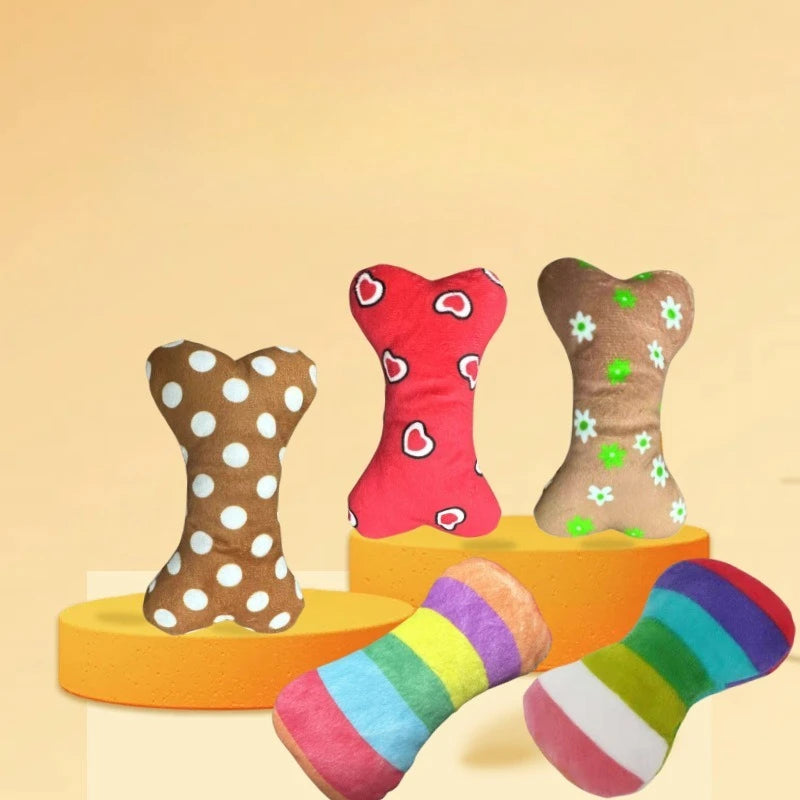 Dog Plush Toy Pet Squeaky Toy Dog Bite-Resistant Clean Teeth Chew Interactive Bone Shape Dog Cat Toys Pet Product Grinding Teeth